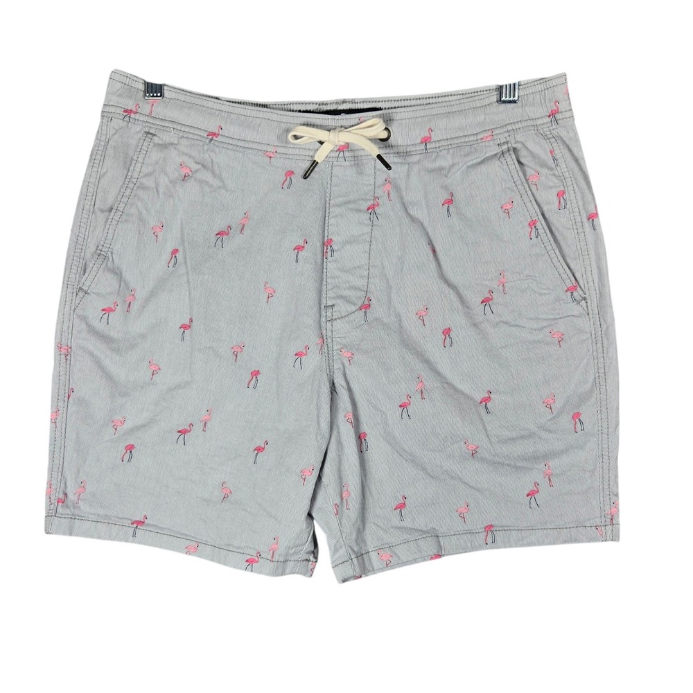 Hollister Jogger Shorts Mens M Gray Pink Flamingo Print Epic Flex 7 Inch Inseam